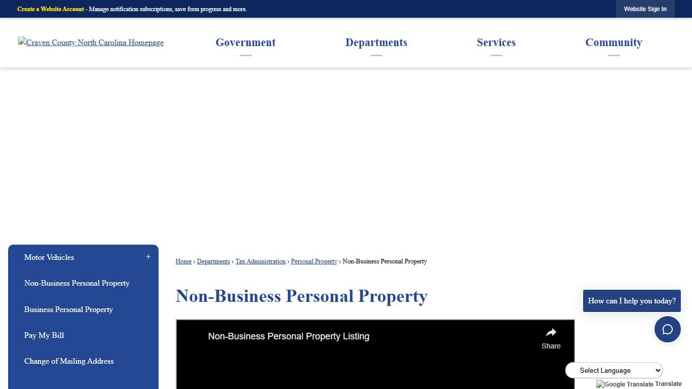 Non-Business Personal Property Craven County